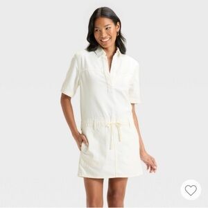 Women's Short Sleeve Drop Waist Drawstring Mini Dress - Universal Thread White L